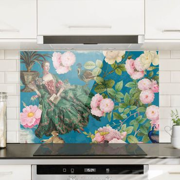 Panel kuchenny - Opulent Dress In A Rose Garden On Blue - Format poziomy 1:1