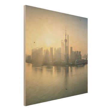 Obraz z drewna - Pudong o wschodzie słońca