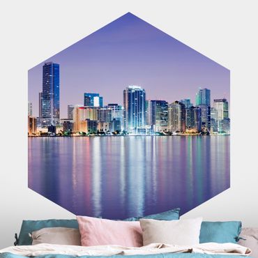 Sześciokątna tapeta samoprzylepna - Purpurowy Miami Beach