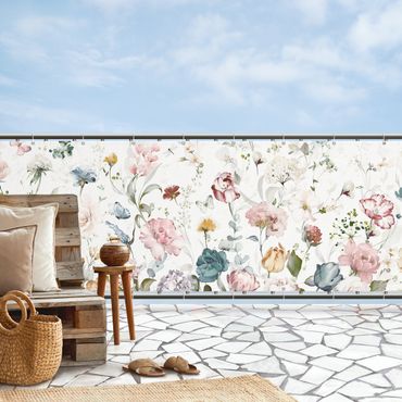 Osłona balkonowa zapewniająca prywatność - Akwarelowe kwiaty winorośli z motylami