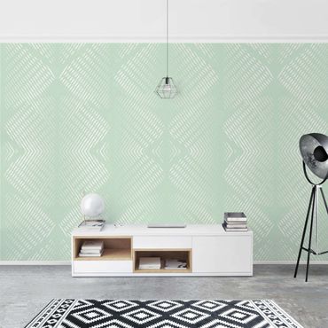 Tapeta - Wzór rombu z paskami w kolorze miętowej zieleni