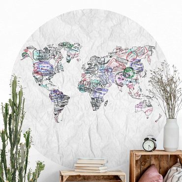 Okrągła tapeta samoprzylepna - Mapa świata z pieczątką paszportową