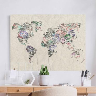 Obraz na naturalnym płótnie - Mapa świata z pieczątką paszportową