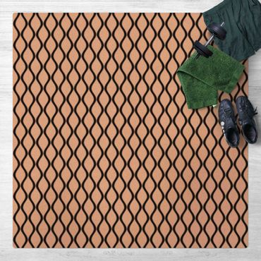Mata korkowa - Wzór retro z falami w kolorze czarnym