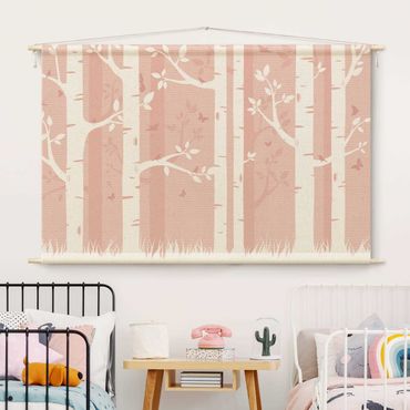 Makatka - Pink Birch Forest With Butterflies And Birds