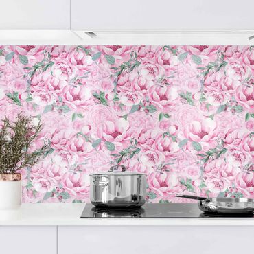 Panel ścienny do kuchni - Różowe kwiatowe marzenie Pastelowe róże w akwareli II