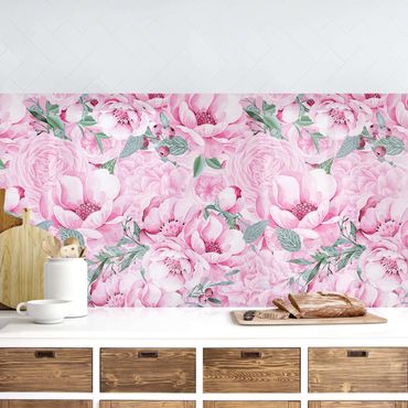 Panel ścienny do kuchni - Różowe kwiatowe marzenie Pastelowe róże w akwareli