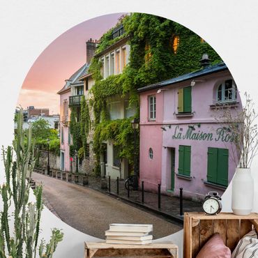 Okrągła tapeta samoprzylepna - Różowy zmierzch w Paryżu