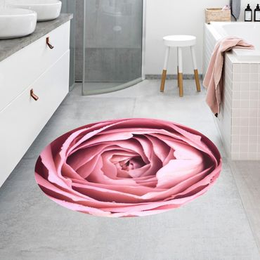 Okrągły dywan winylowy - Różowy kwiat róży