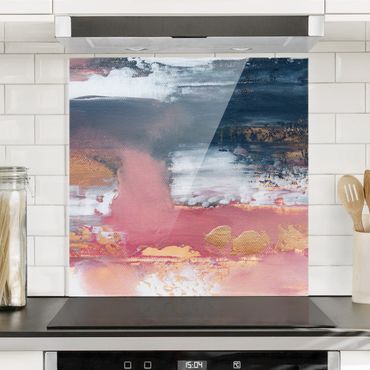 Panel szklany do kuchni - Różowa burza z złotem