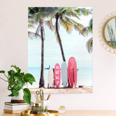 Obraz na szkle - Pink Surfboards Under Palm Trees