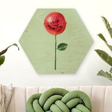Obraz heksagonalny z drewna - Róża z lizakiem