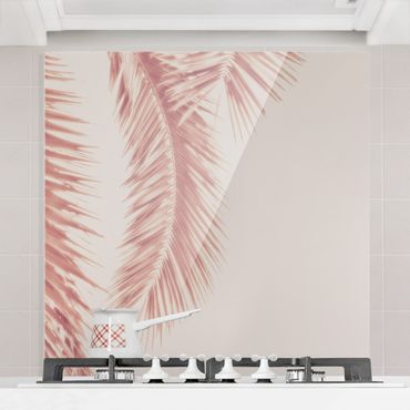 Panel szklany do kuchni - Liście palmy w kolorze różowego złota