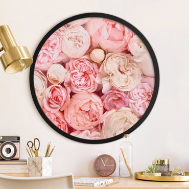 Okrągły obraz w ramie - Roses Rosé Coral Shabby