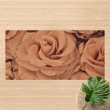 Mata korkowa - Róże w sepii z kroplami wody