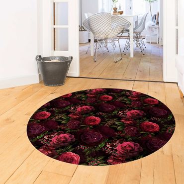 Okrągły dywan winylowy - Czerwone róże na tle czerni