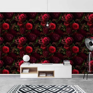 Tapeta - Czerwone róże na tle czerni