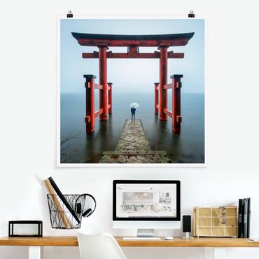 Plakat - Czerwone torii nad jeziorem Ashi