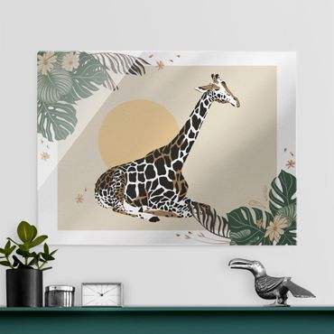 Obraz na szkle - Zwierzęta safari - Żyrafa o zachodzie słońca