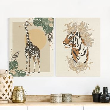 Obraz na płótnie - Zwierzęta safari - Żyrafa i tygrys