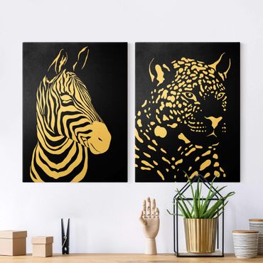 Obraz na płótnie - Zwierzęta safari - Zebra i lampart czarny