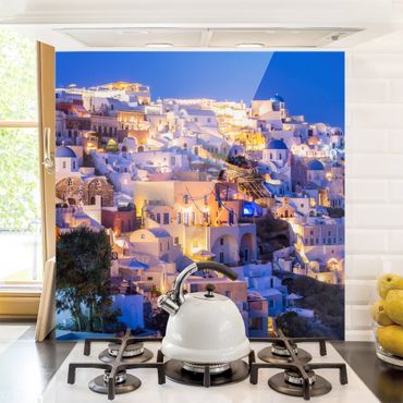 Panel szklany do kuchni - Santorini nocą