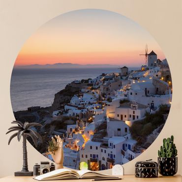 Okrągła tapeta samoprzylepna - Santorini nocą
