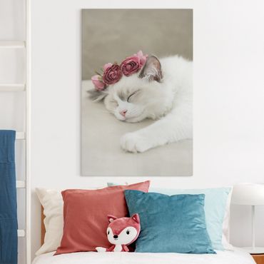 Obraz na płótnie - Śpiący kot z różami