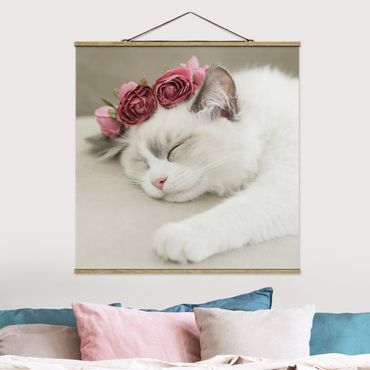 Plakat z wieszakiem - Śpiący kot z różami