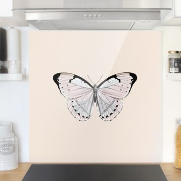Panel szklany do kuchni - Motyl na beżu