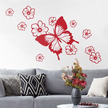 Naklejka na ścianę - Motyl z kwiatami