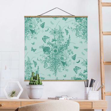 Plakat z wieszakiem - Motyle wokół Wyspy Kwiatów w kolorze zielonym II