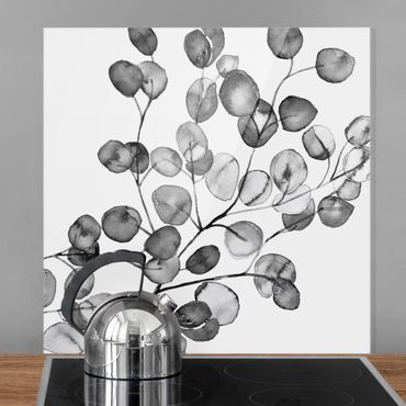 Panel szklany do kuchni - czarno-biały Akwarela gałązka eukaliptusa