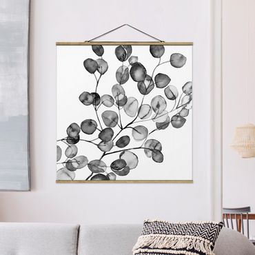 Plakat z wieszakiem - czarno-biały Akwarela gałązka eukaliptusa