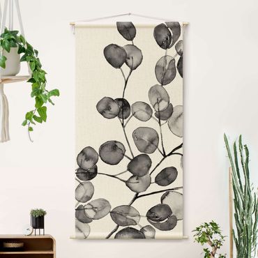 Makatka - Black And White Eucalyptus Twig Watercolour