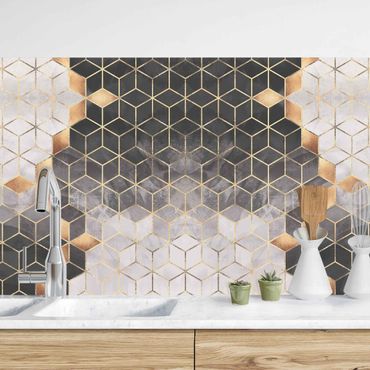 Panel ścienny do kuchni - Czarno-biały Złotoen Geometry II