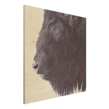 Obraz z drewna - Portret czarnego bizona