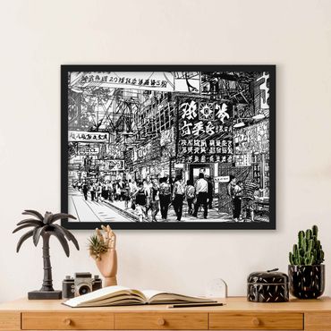 Obraz w ramie|Black And White Drawing Asian Street II