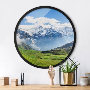 Okrągły obraz w ramie - Swiss Alpine Panorama