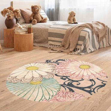 Okrągły dywan winylowy - Pływające kwiaty lotosu