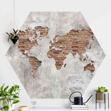 Sześciokątna tapeta samoprzylepna - Mapa świata Shabby Concrete Brick