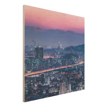 Obraz z drewna - Skyline of Seoul