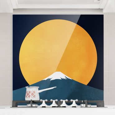 Panel szklany do kuchni - Słońce, księżyc i góry