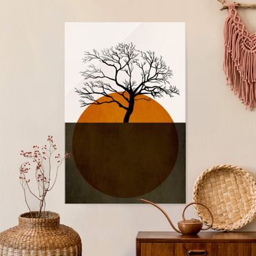 Obraz na szkle - Słońce z drzewem