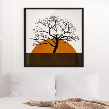 Plakat w ramie - Słońce z drzewem