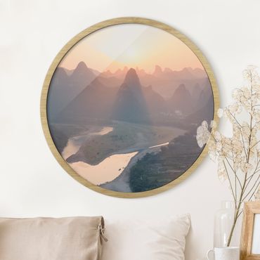 Okrągły obraz w ramie - Sunrise In Mountainous Landscape