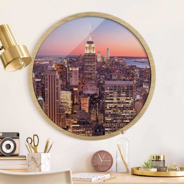 Okrągły obraz w ramie - Sunset Manhattan New York City