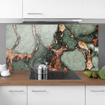 Panel szklany do kuchni - Gra kolorów Paproć zielona i złota