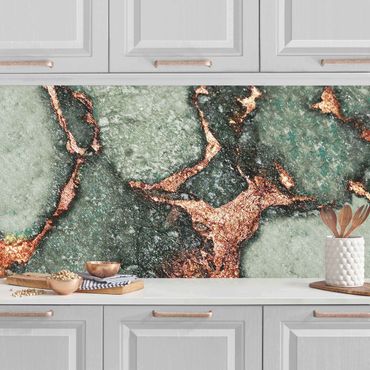Panel ścienny do kuchni - Gra kolorów Paproć zielona i złota