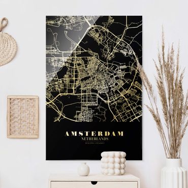 Obraz na szkle - City Map Amsterdam - Klasyczna Black
